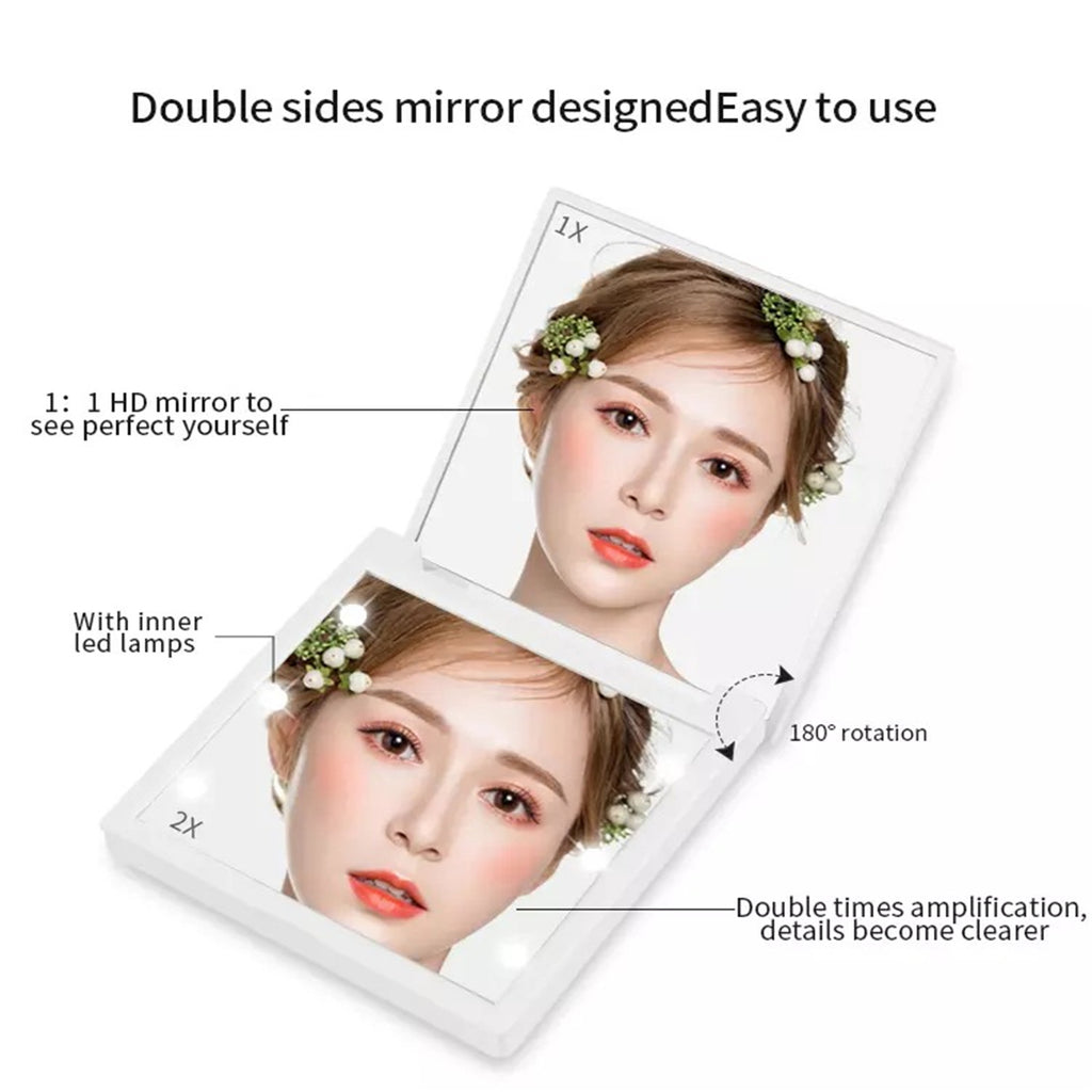 Compact LED Makeup Mirror, Double-Sided, Pocket Size - product detail