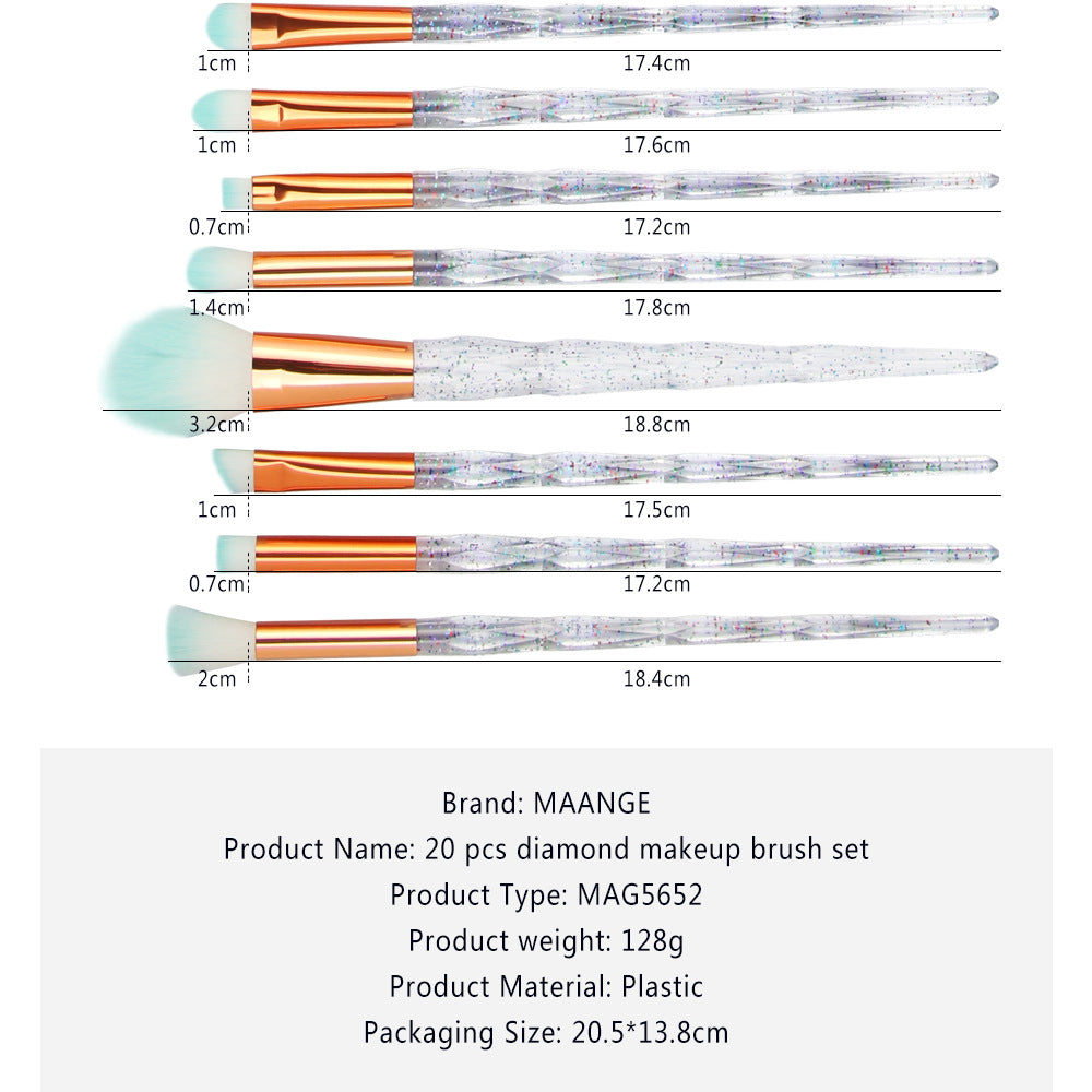 20-Piece Makeup Brush Set, Crystal Handles - product detail