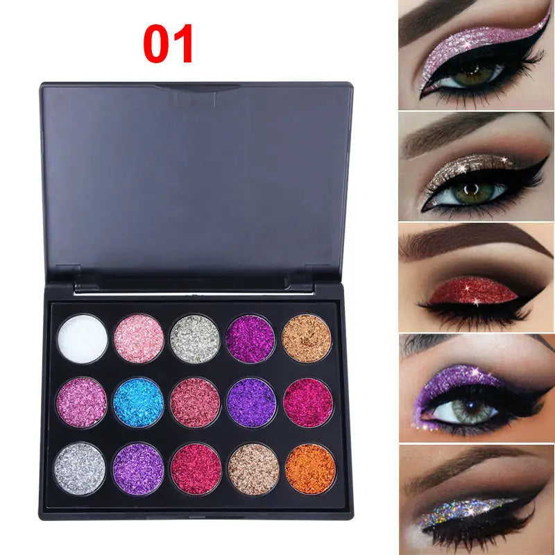 15-Color Glitter Eyeshadow Palette - product detail