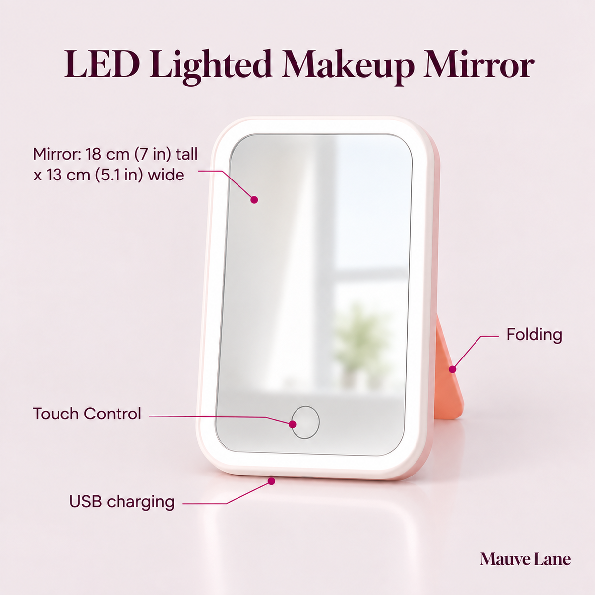 LED Lighted Makeup Mirror, Folding, Touch Control - key features
