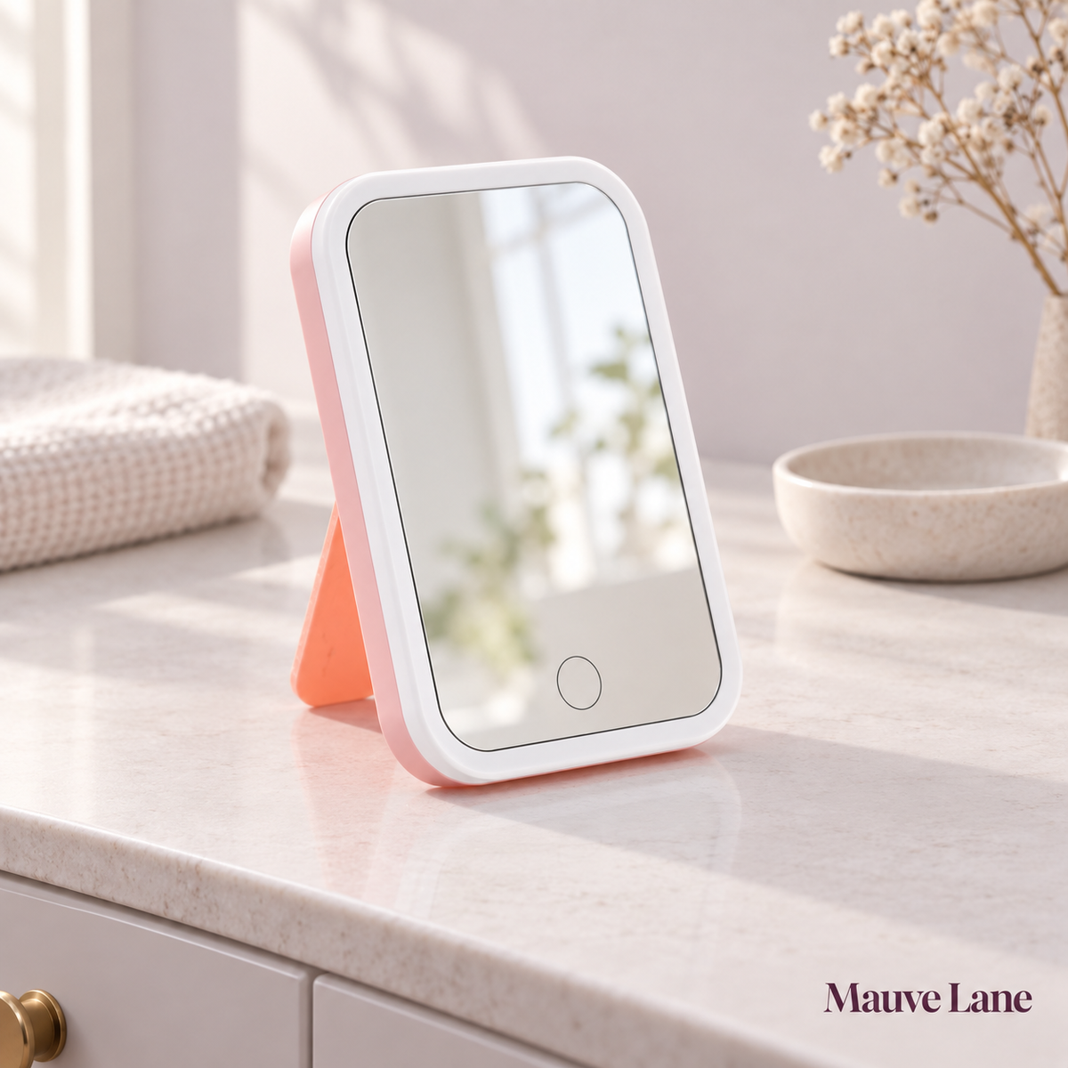 LED Lighted Makeup Mirror, Folding, Touch Control - detail shot