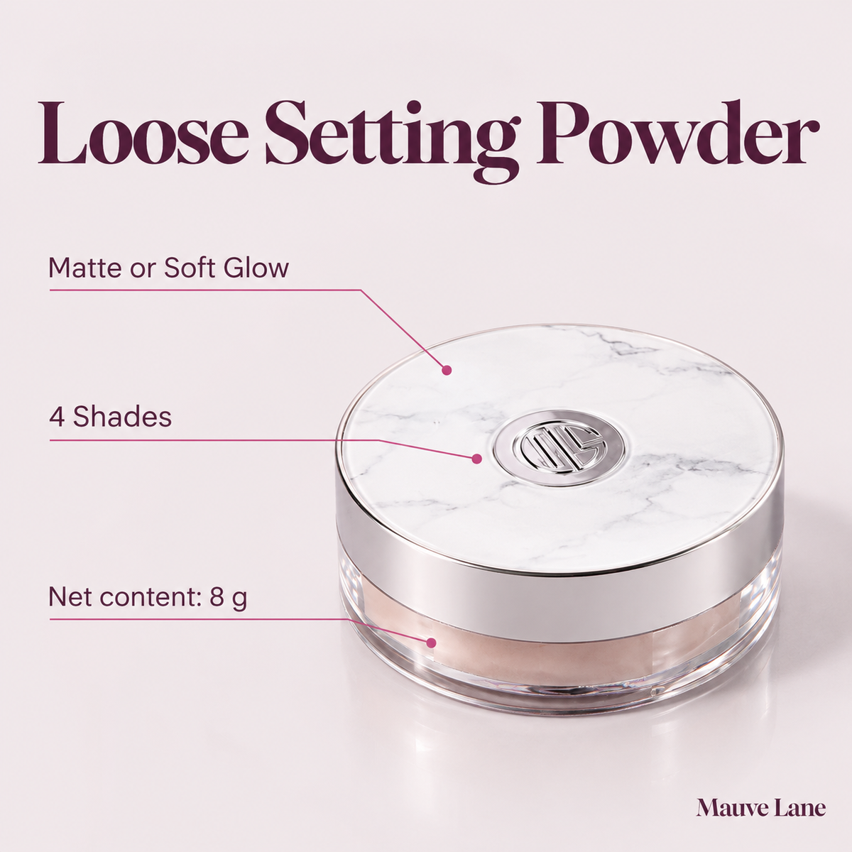 Loose Setting Powder, Matte or Soft Glow, 4 Shades - key features