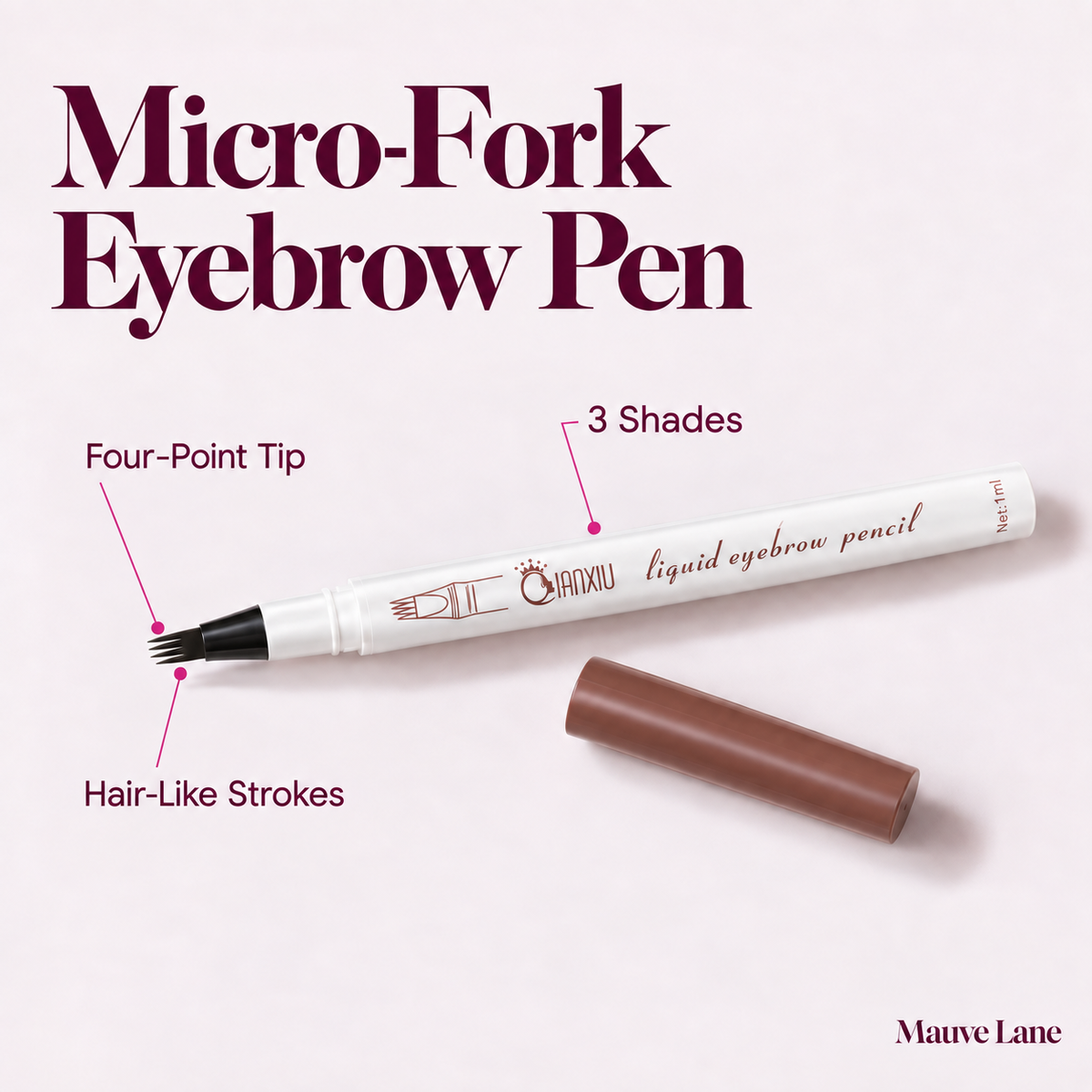Micro-Fork Eyebrow Pen, Hair-Like Strokes, 3 Shades - key features