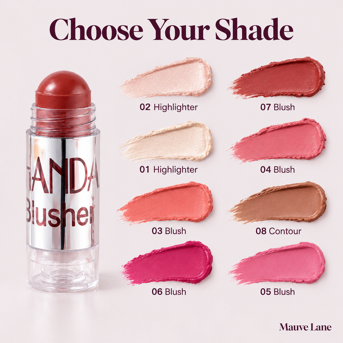 Multi-Use Cream Stick for Cheeks, 8 Shades - shade guide