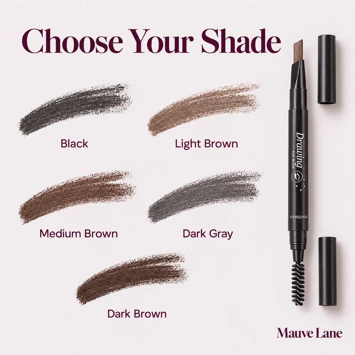 Retractable Eyebrow Pencil with Spoolie, 5 Shades - shade guide