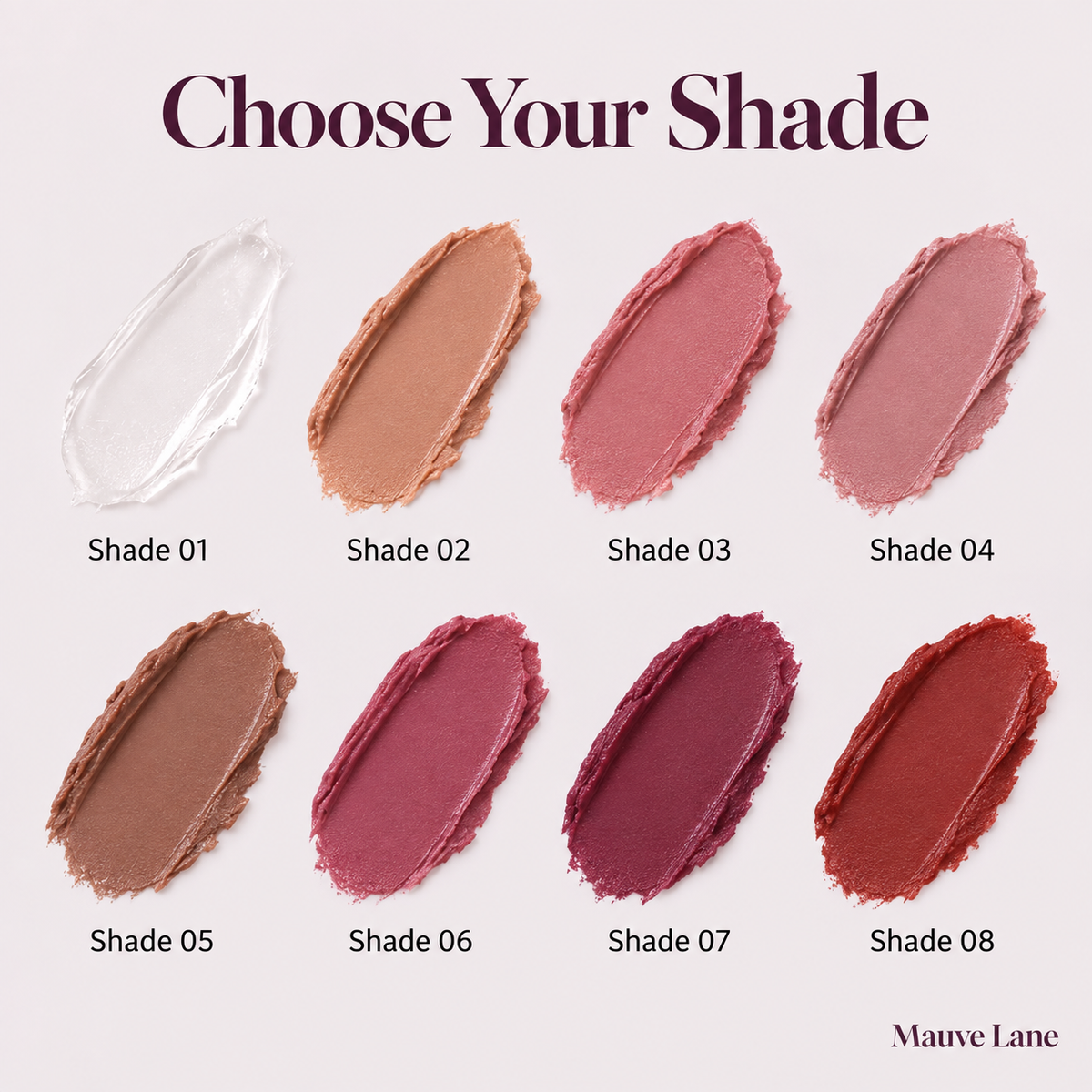 Velvet Matte Lipstick, 8 Shades - shade guide