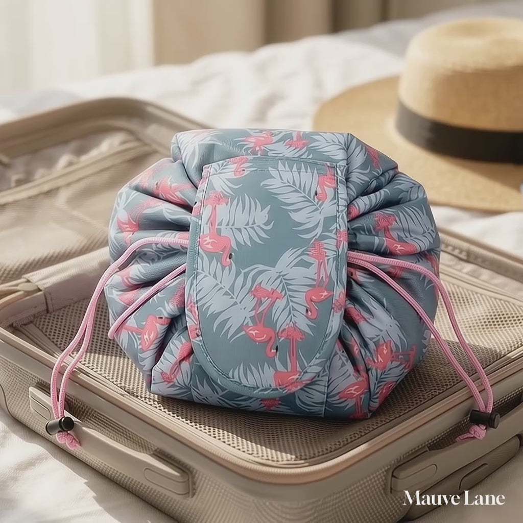 Drawstring Makeup Bag, Travel Cosmetic Pouch, 11 Prints - product video