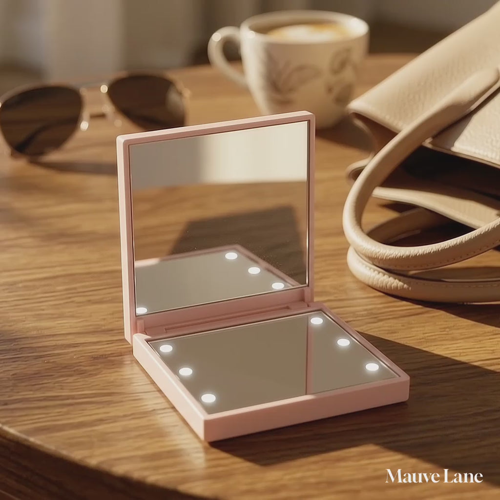 Compact LED Makeup Mirror, Double-Sided, Pocket Size - product video