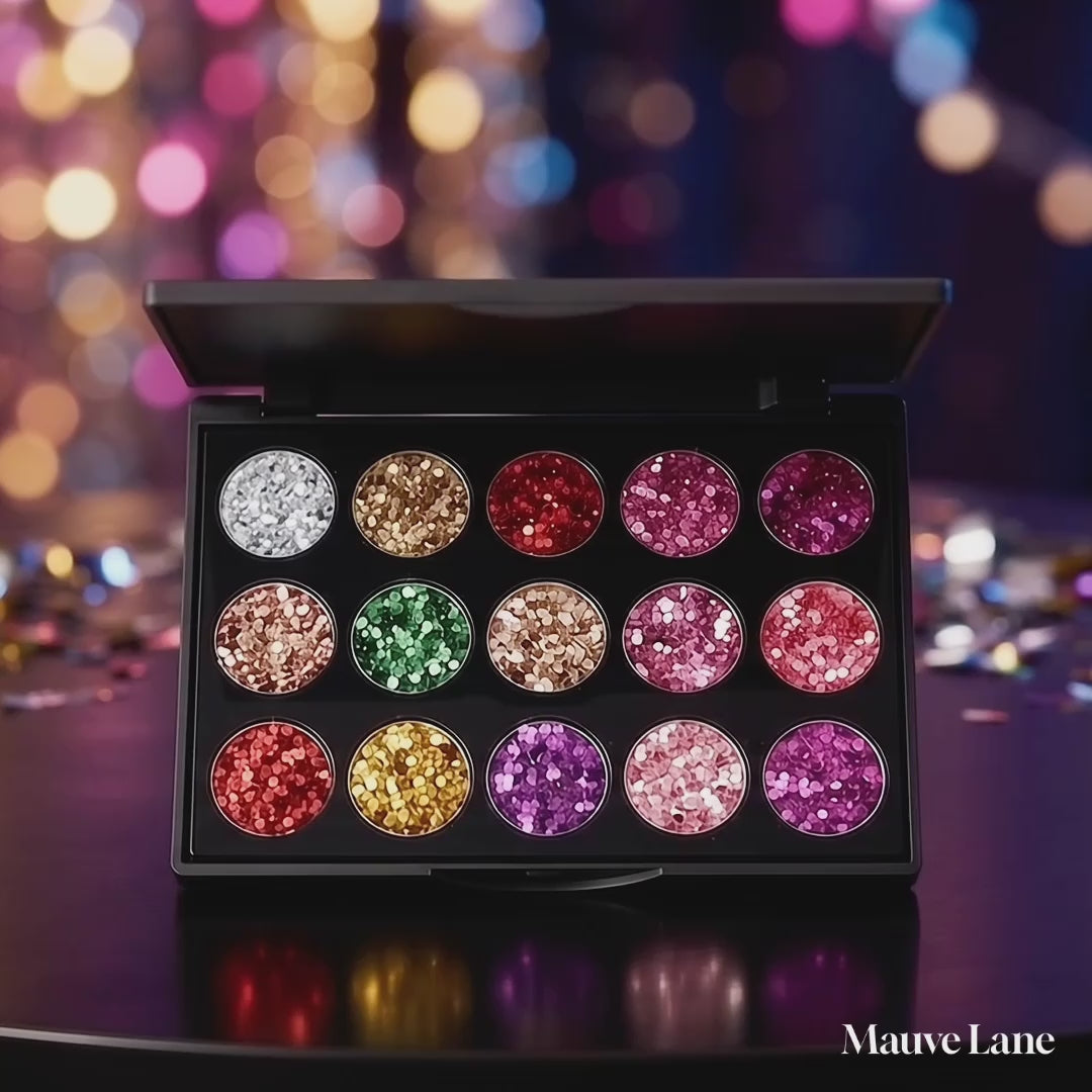 15-Color Glitter Eyeshadow Palette - product video